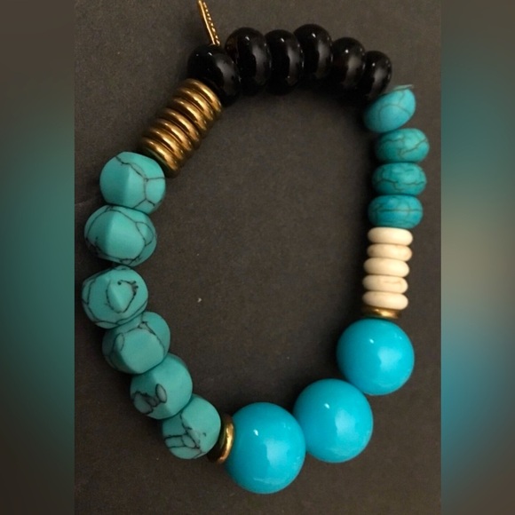 ANTHROPOLOGIE BRACELET PULL ON STYLE SEREFINA BEADED STRETCH BRACELET BLUE BLACK - Picture 1 of 6
